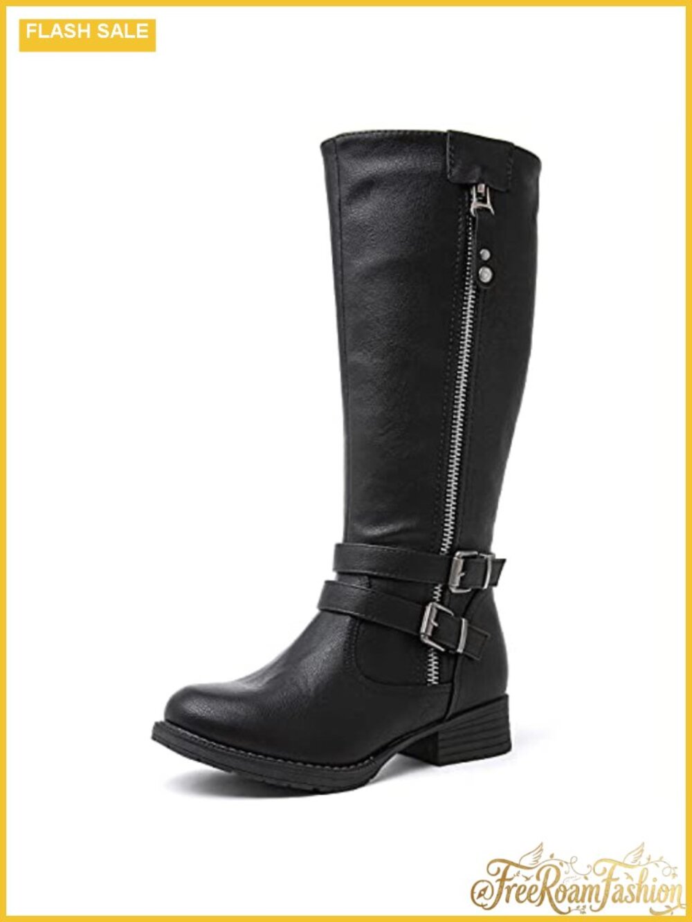 Faux Leather Knee High Boots Low Heel Riding Womens